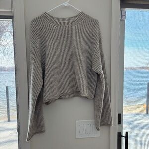 Neutral cropped crewneck knit sweater